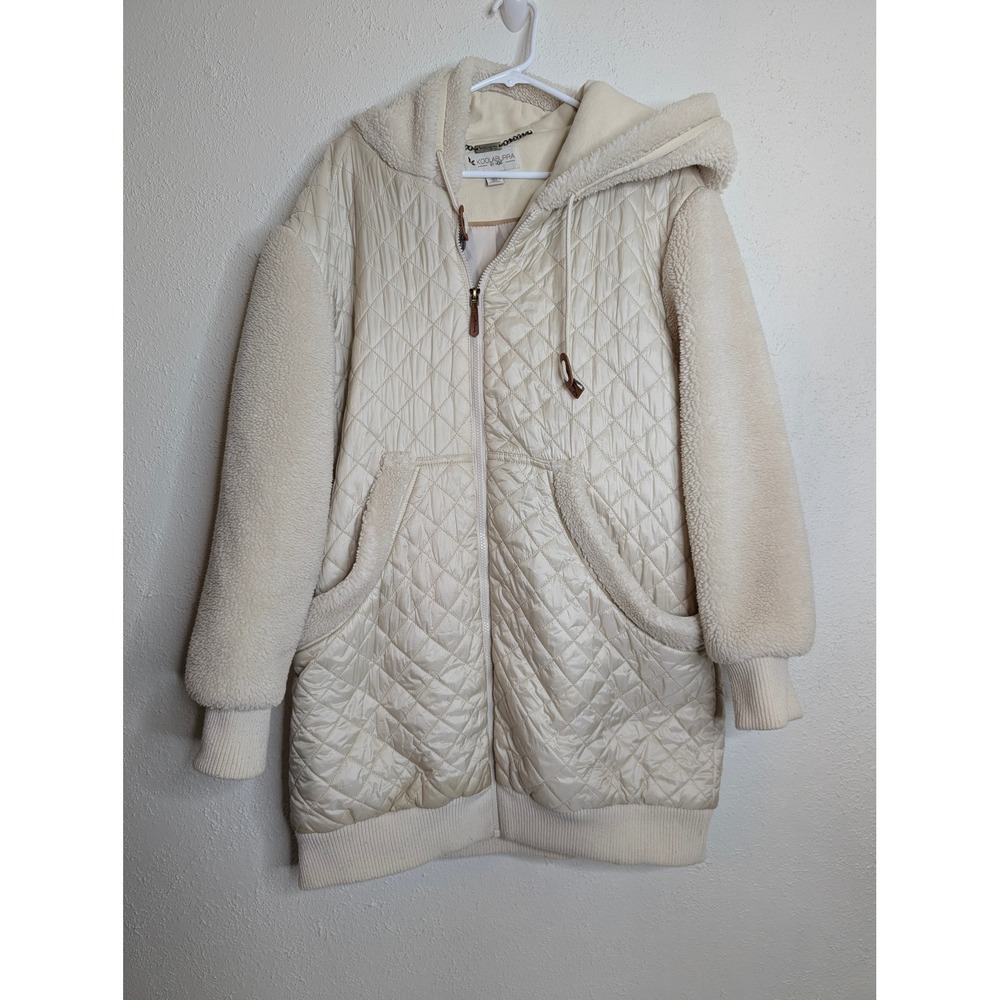 Koolaburra by UGG Womens Quilted‎ Sherpa Jacket Large Cream Full Zip Hooded Coat